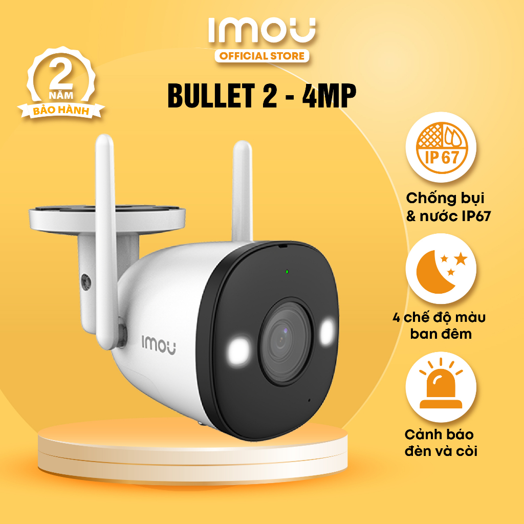 Camera Wifi ngoài trời Imou Bullet 2 (4MP) I IPC-F42FEP I 4 chế độ màu ban đêm I Đàm thoại