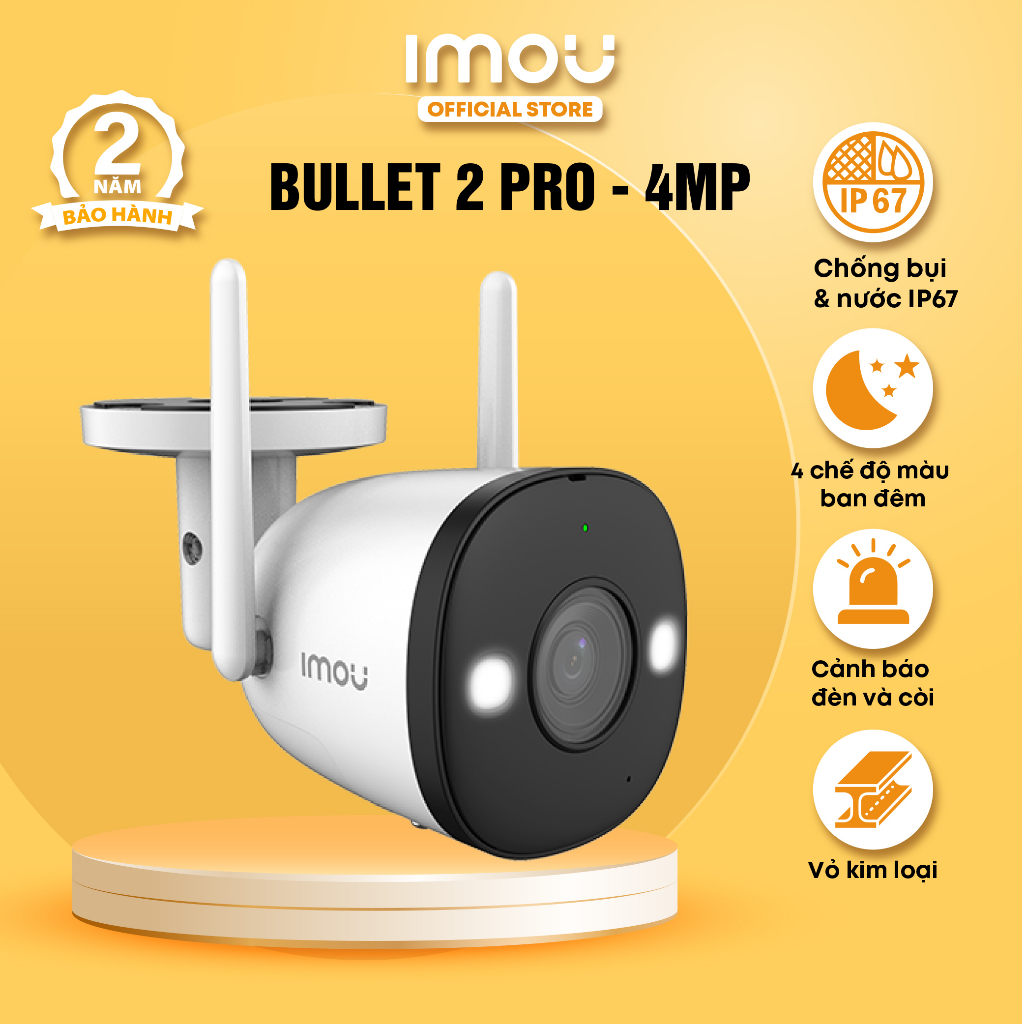 [Mã ELIM10 giảm 10% đơn 800K] Camera Wifi ngoài trời Imou Bullet 2 pro (4MP) I IPC-F46FEP I Tích hợp đèn còi