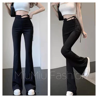 Quần Legging Loe Dáng Dài Đan Dây Phong Cách Hàn Quốc