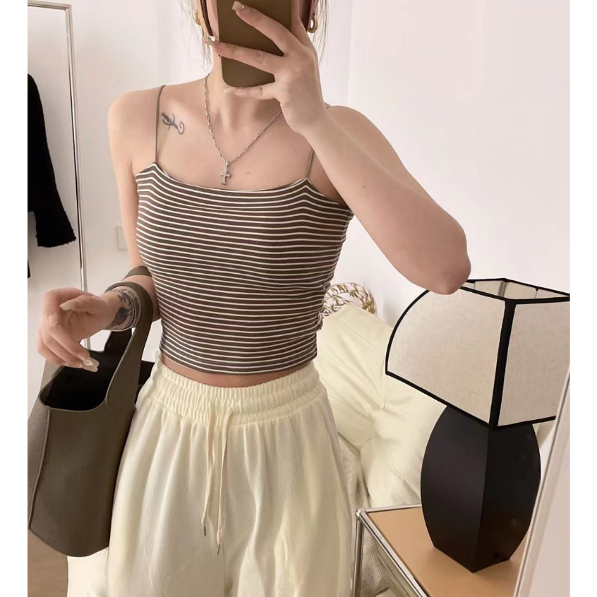 Áo 2 Dây Nữ Chất Cotton Mịn Sợi Bún Mềm Có Sẵn Mút Liền Tạo Form Co Giãn Thoáng Mát 2D32