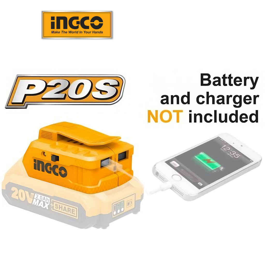 Thiết bị đế chuyển đổi Pin Sạc cổng USB 20V INGCO CUCLI2001 5V/1A 12V/0.5A INGCO CUCLI2022 (Không bao gồm pin và sạc)