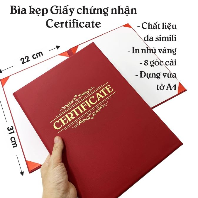 Bìa kẹp bằng chứng nhận Certificate simili đựng chứng nhận chứng chỉ A4 giả da mềm đẹp sang trọng MataStore G.CE