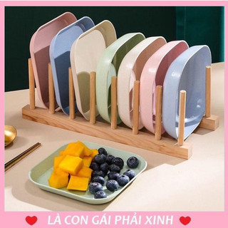 Set 8 Đĩa nhựa lúa mạch vuông, đĩa đựng bánh kẹo, đĩa vuông nhỏ nhiều màu
