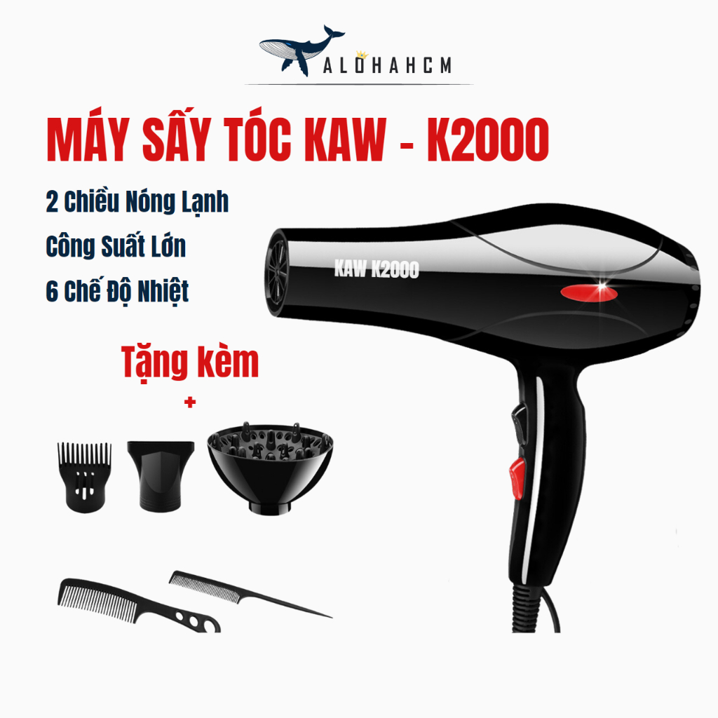 Máy sấy tóc tạo kiểu chuẩn salon KAW K2000 - Công suất lớn chính hãng - Máy sấy tóc tạo kiểu, làm mượt tóc