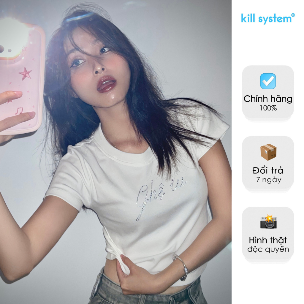 Áo thun baby tee Killsystem Ghệ iu chất thun co giãn màu trắng