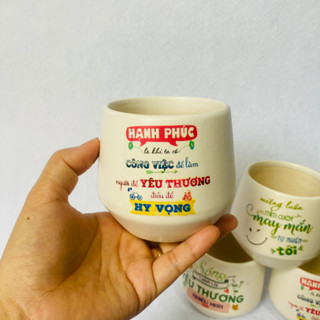 Chậu sứ VinaXinh trồng sen đá, xương rồng, cây cảnh mini để bàn in hình họa tiết - kích thước 8cm