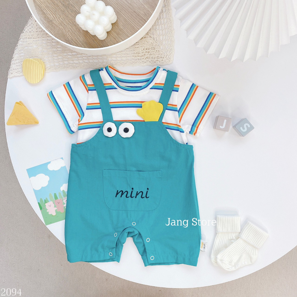 Body áo kẻ liền yếm xanh đôi mắt mini dễ thương 2094