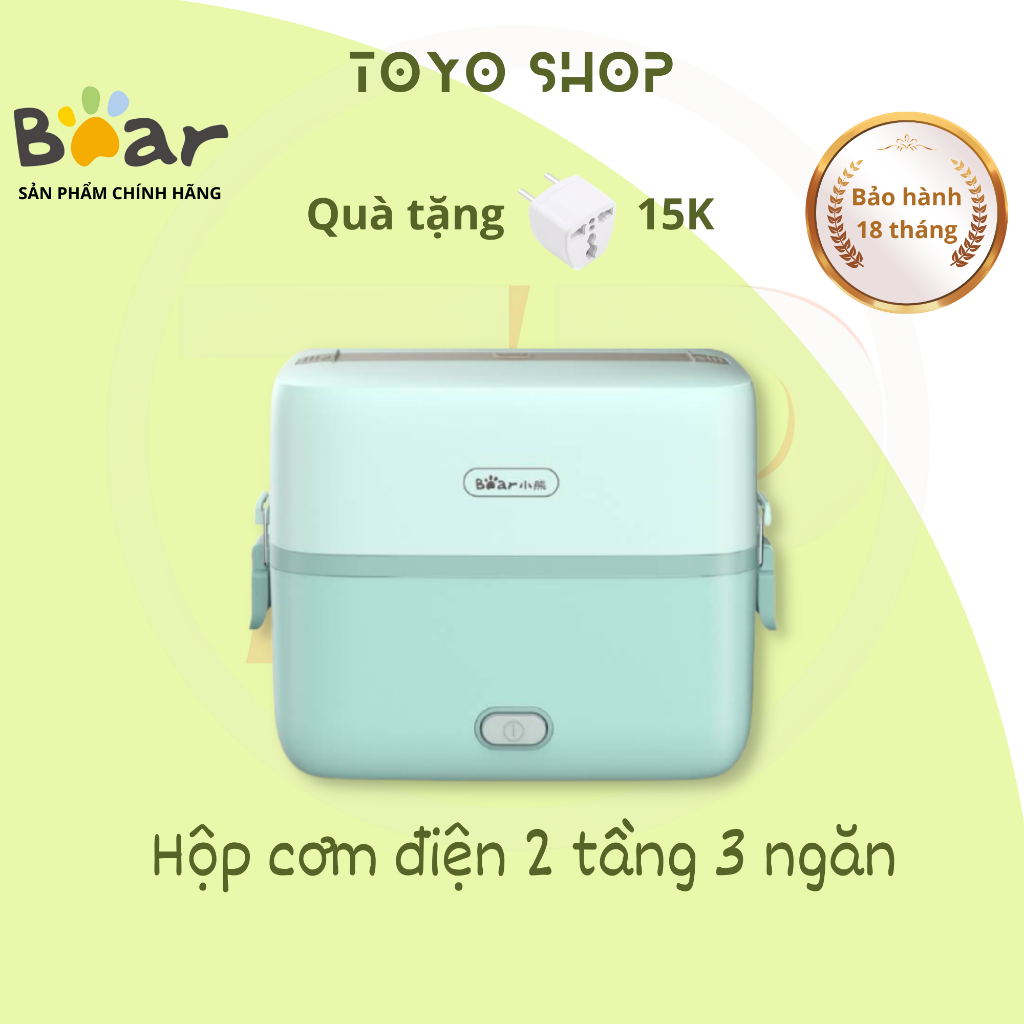Hộp cơm cắm điện Bear DFH-B12E1, 2 tầng 3 ngăn, sử dụng inox cao cấp 304, dùng cho văn phòng