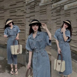 Váy Jean Nữ Ms.9875 Váy Jean Dáng Dài Sẻ Tà Vạt Tua Rua Chất Demin Dày Dặn, Kèm Hình Thật
