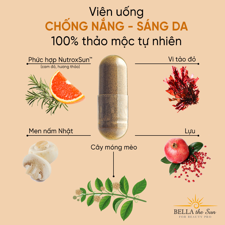 Viên uống chống nắng nội sinh Bella The Sun 30 viên Nhật Bản Chính Hãng