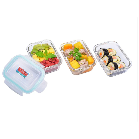 Bộ 5 Hộp Thủy Tinh Chịu Nhiệt Nắp Gài Hình Chữ Nhật Glass Happy Cook HCG-037R*5 (370ml / Hộp)