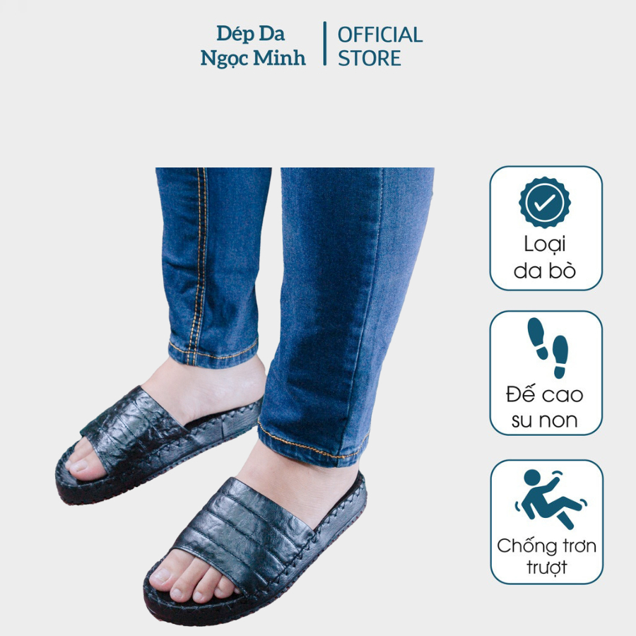 Dép Da Nam 3 Sọc Ngang Cao Cấp Thể Thao Chống Nước Full Hộp Box MS 55