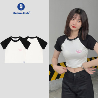 Croptop Raplan Thêu chữ Hồng Calem Club chất liệu borip cotton 100% cao cấp Brand Calem.Club chính hãng