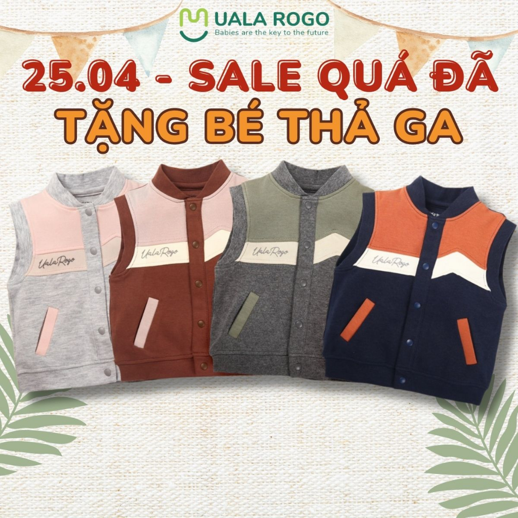Áo gile nỉ cho bé Ualarogo 0-2 tuổi vải cotton giữ ấm họa tiết cúc giữa 3992
