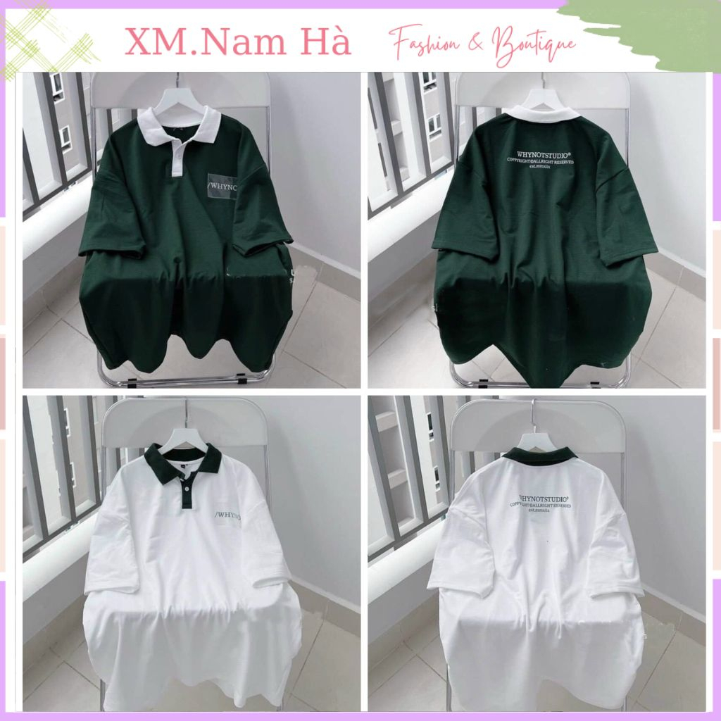Áo phông nữ nam form rộng,áo polo cổ bẻ unisex phối màu trắng xanh cực nét