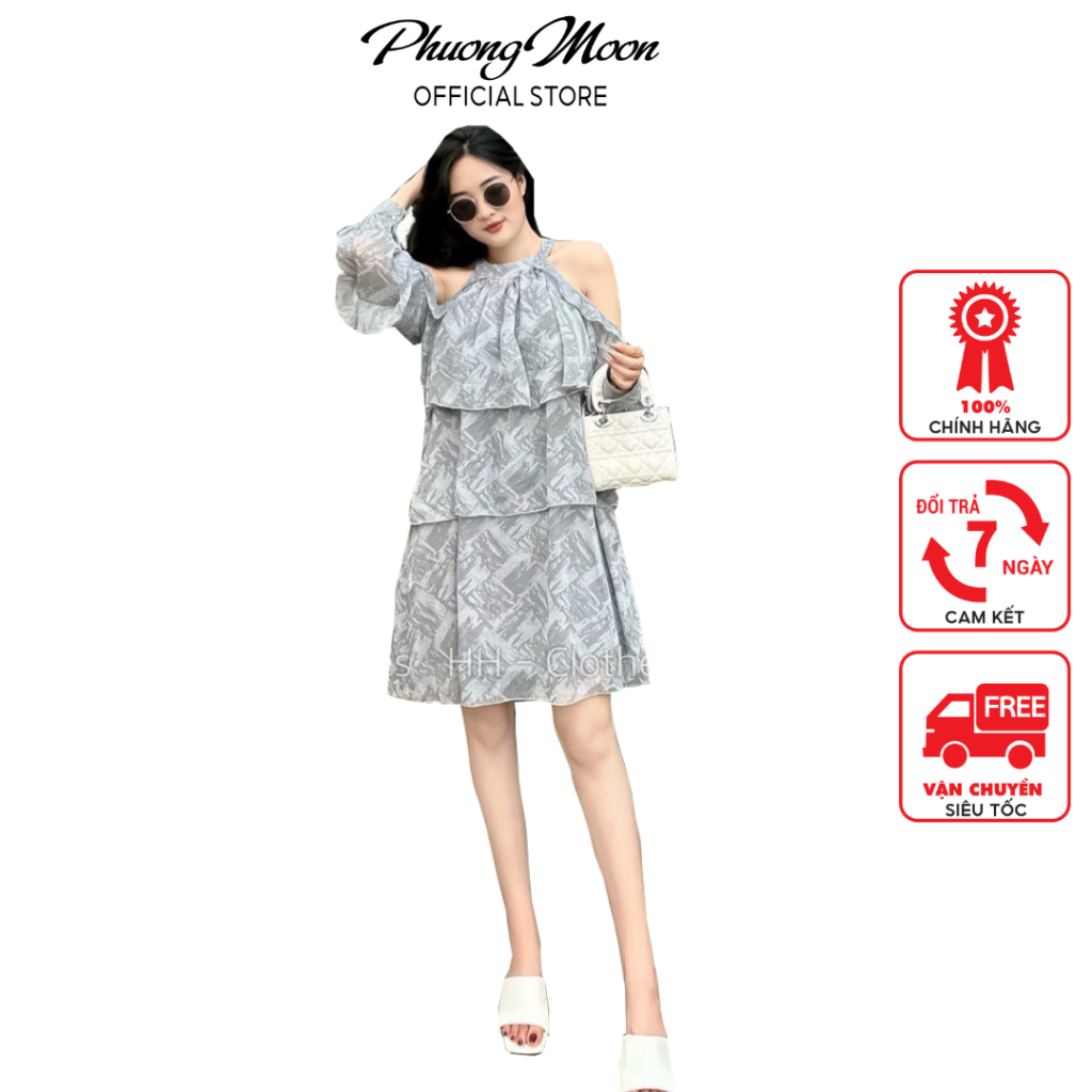 Váy nữ mùa hè PHUONGMOON, cổ yếm dáng tầng babydoll trẻ trung