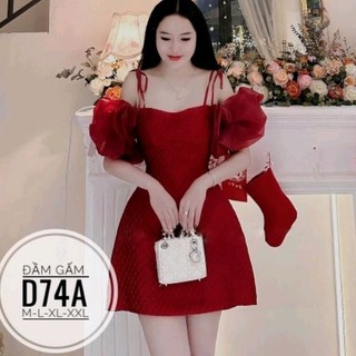 Đầm gấm big size trễ vai siêu dể thương từ 55kg-90kg
