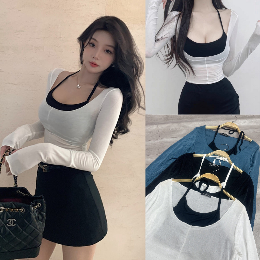 Sét Áo kiểu Bigsize cổ yếm Tay Dài, Áo Kiểu Big Size Nữ Chất Thun Gân Tăm Tôn Dáng MÃ SYEM
