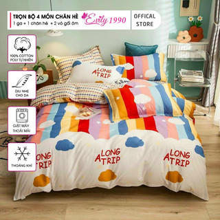 Set 4 Món Chăn Hè Trần Bông Kèm Ga Gối Cotton Poly Mẫu MÂY CẦU VỒNG( đủ kích thước chọn lựa)