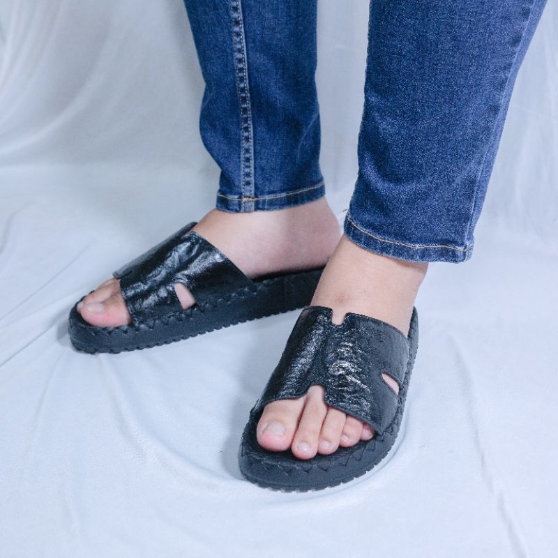 Dép Chữ H Nam Da Bò Thật Size 38-43 Trẻ Trung, Cá Tính, Đế Cao 3cm MS 52
