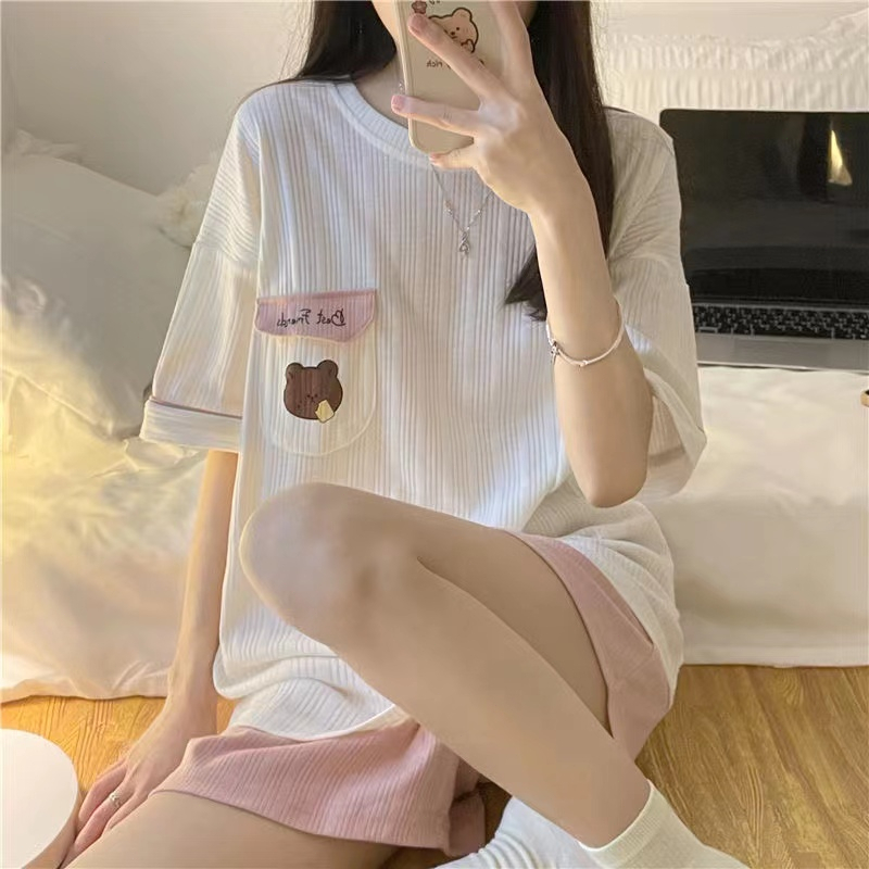 Bộ Đồ Ngủ Ngắn Tay Dáng Rộng Thời Trang Mùa Hè Giản Dị Dành Cho Nữ Sinh