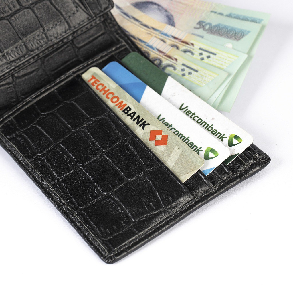 Ví nam AD05, bóp nam da bò dập vân cá sấu siêu đẹp thiết kế nhiều ngăn, bảo hành da 06 tháng - Adonis Leather