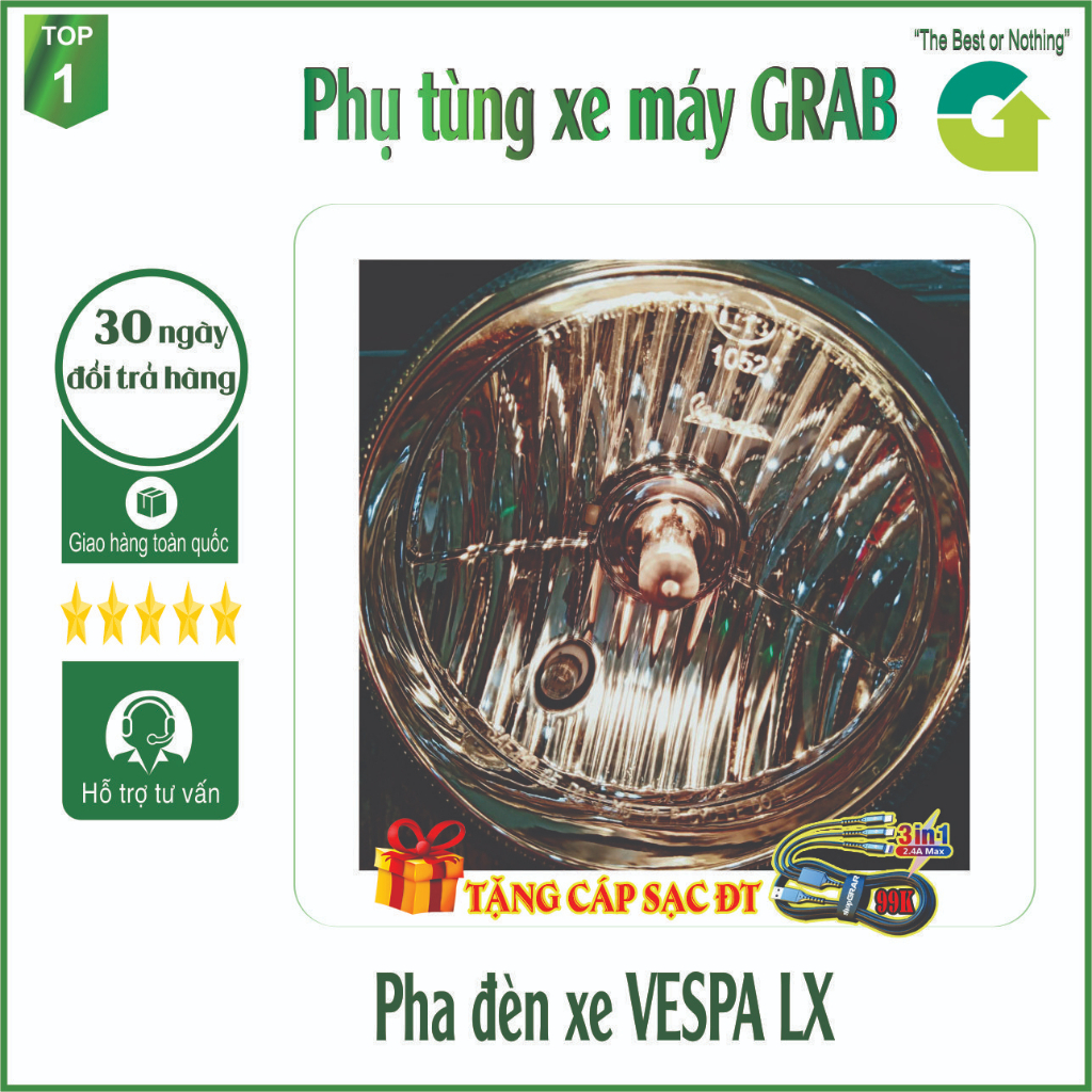 Bộ pha đèn xe Vespa LX với chất liệu nhựa cao cấp sáng bóng - 370 💥 TẶNG CÁP SẠC ĐIỆN THOẠI 3 IN 1 💥