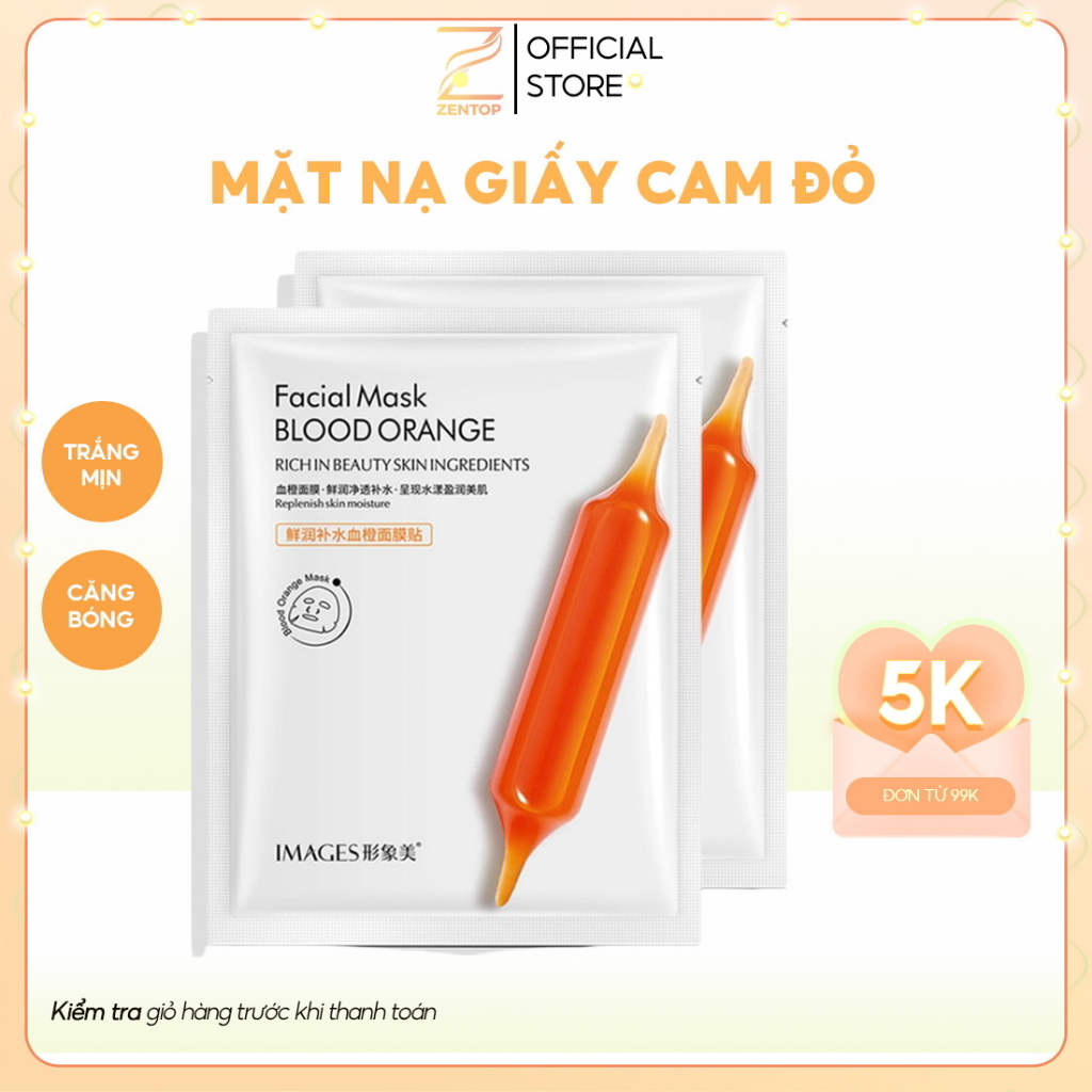 Mặt Nạ Giấy Dưỡng Trắng Cấp Ẩm Da Nội Địa Trung IMAGES Chiết Xuất Cam Đỏ Mask Zentop