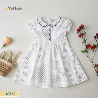 V076 Bé Gái Cotton Chấm Bi Xinh House Cổ Sen Túi Nắp