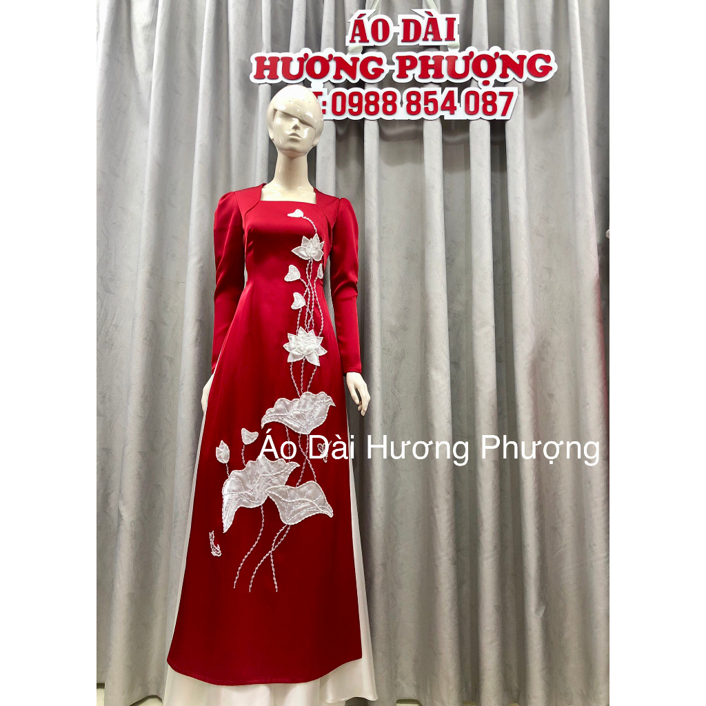 Áo Dài lụa Cao cấp thêu đính hoa sen