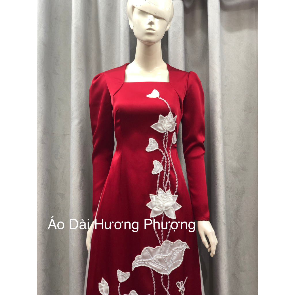 Áo Dài lụa Cao cấp thêu đính hoa sen