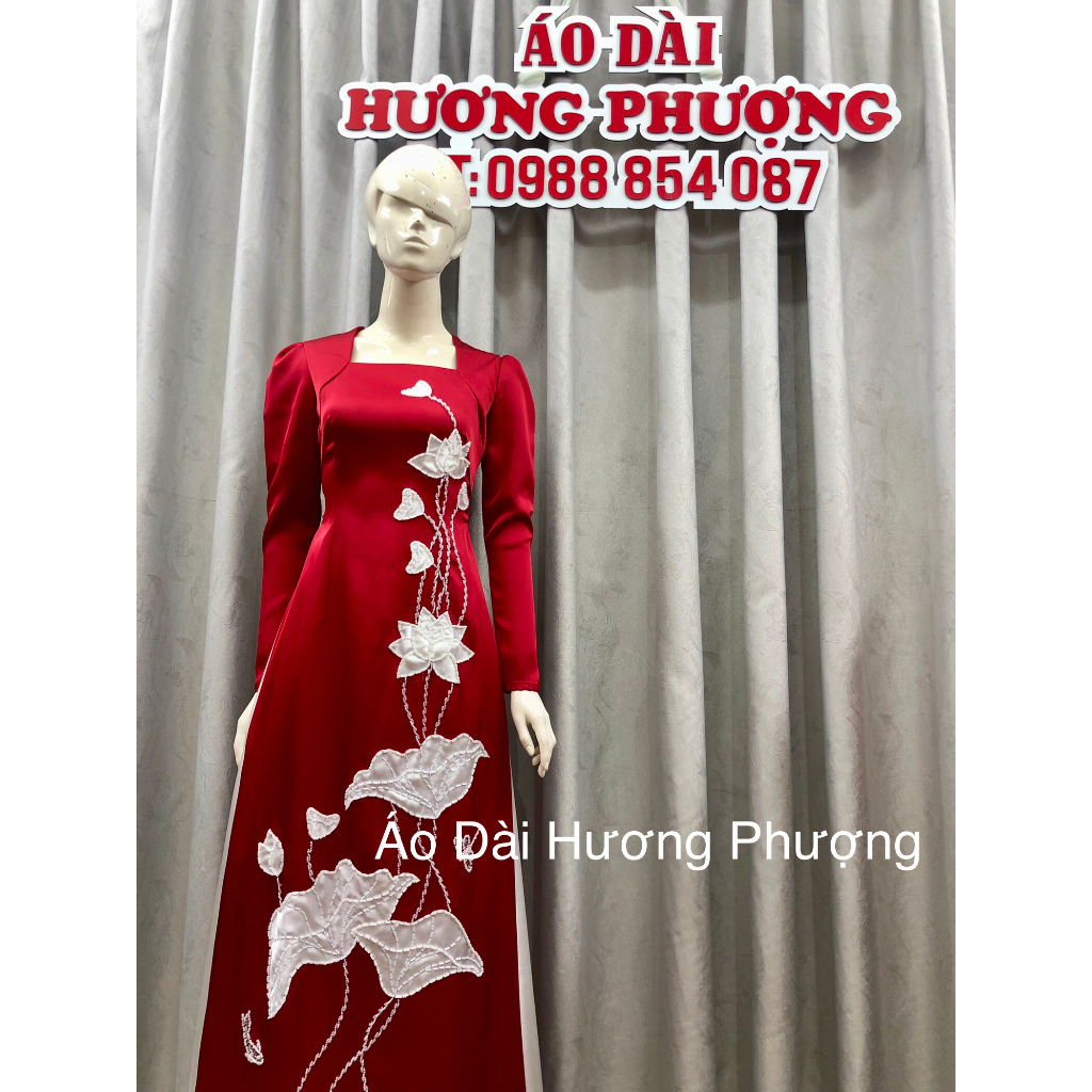 Áo Dài lụa Cao cấp thêu đính hoa sen
