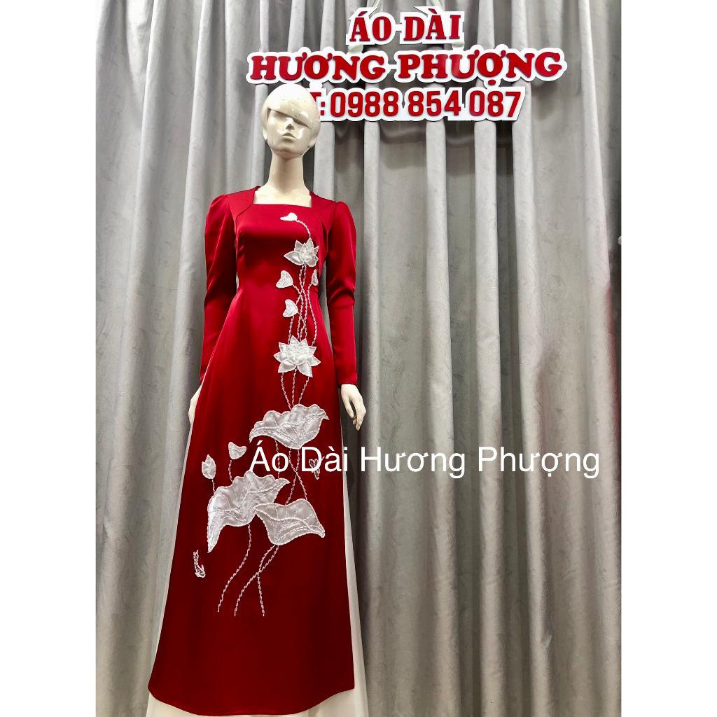 Áo Dài lụa Cao cấp thêu đính hoa sen