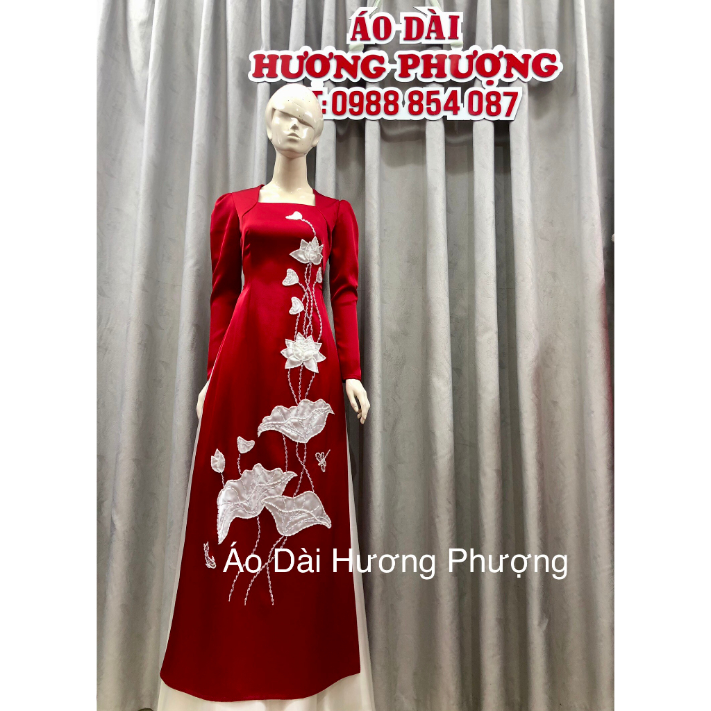 Áo Dài lụa Cao cấp thêu đính hoa sen
