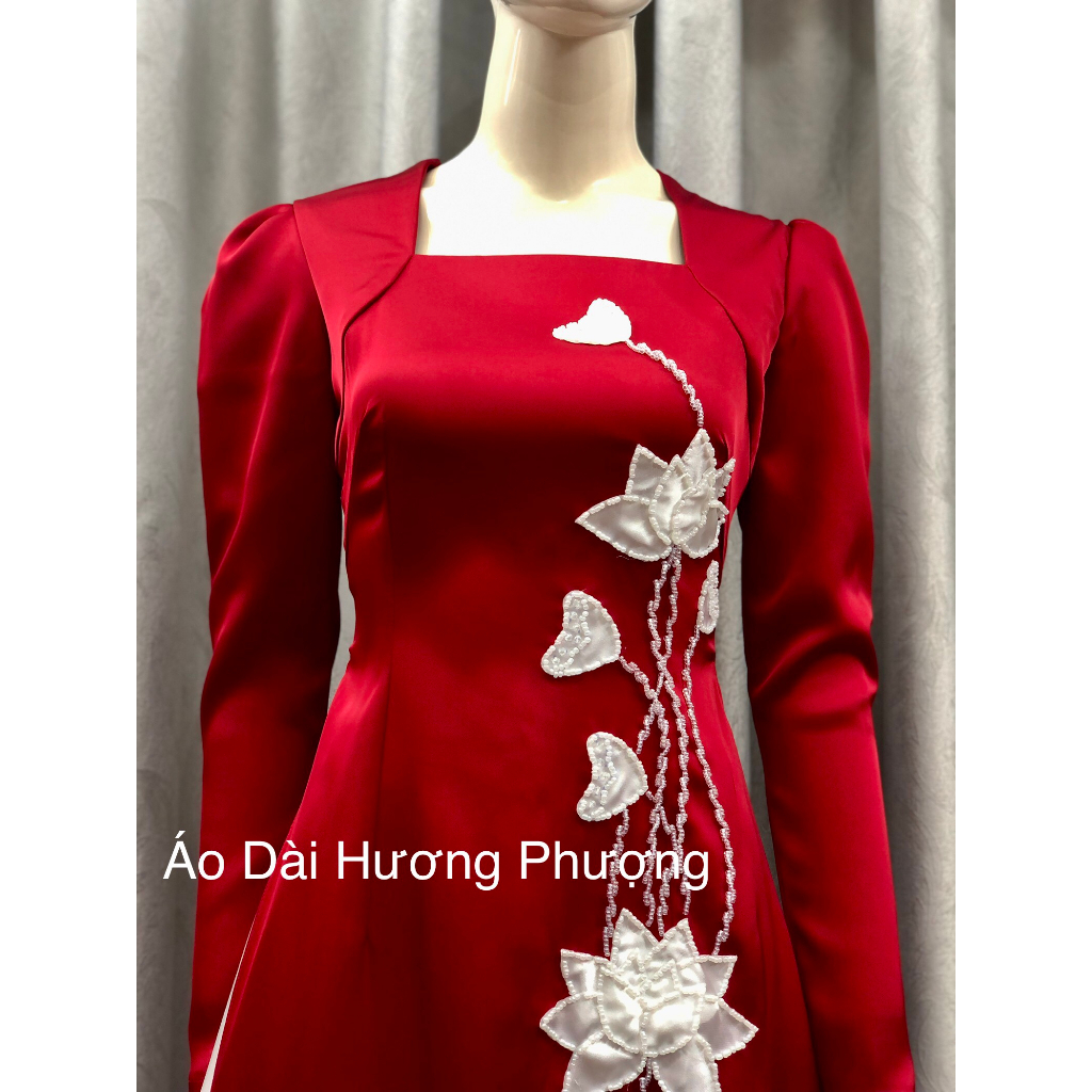 Áo Dài lụa Cao cấp thêu đính hoa sen