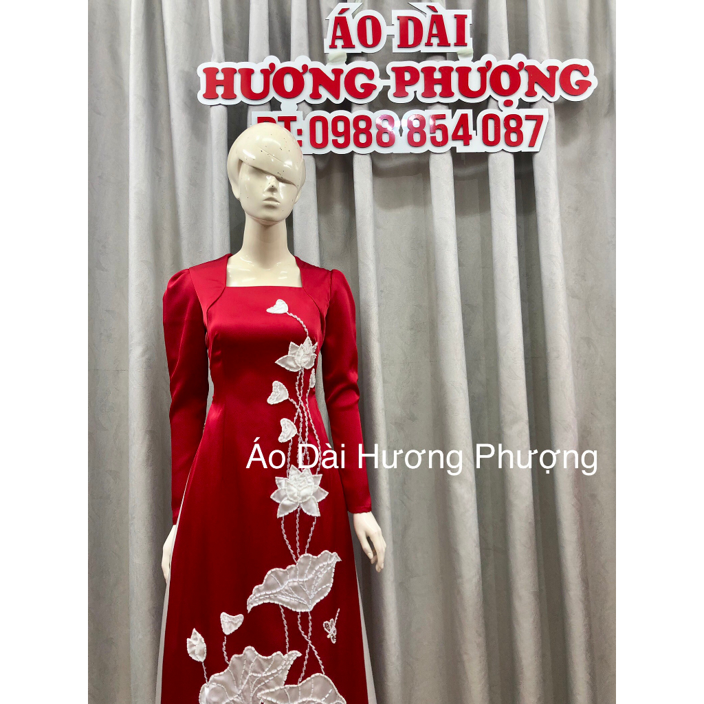 Áo Dài lụa Cao cấp thêu đính hoa sen