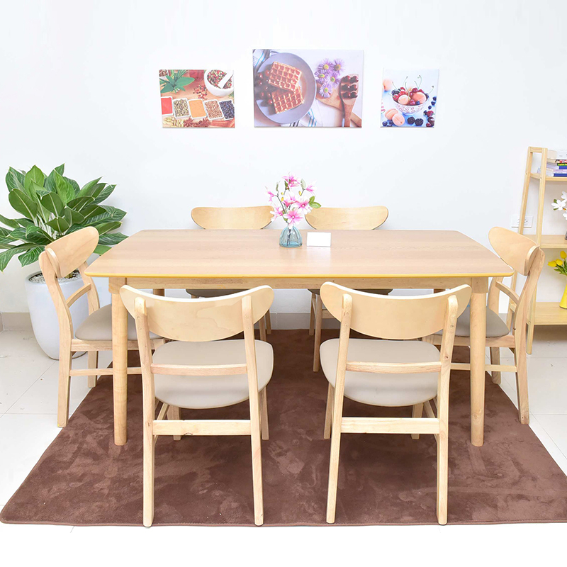 Bộ bàn ghế phòng ăn 4 - 6 - 8 chỗ mặt gỗ IBIE Cacao nhiều màu chọn, chất liệu gỗ cao su, chất lượng xuất khẩu