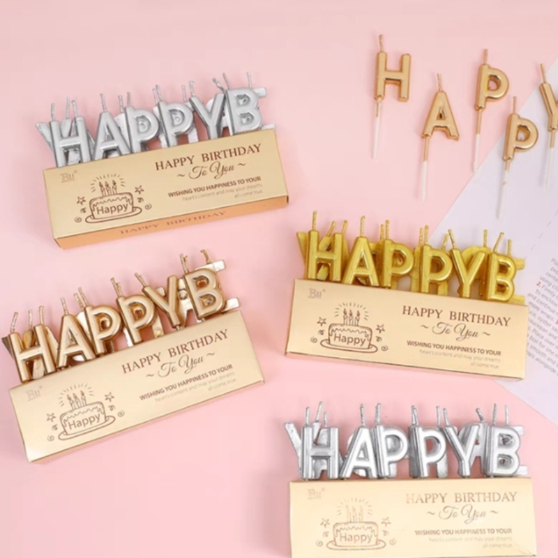 Nến Happy Birthday Trang Trí Bánh Sinh Nhật Bánh Kem, Phụ Kiện Cắm Bánh Sinh Nhật