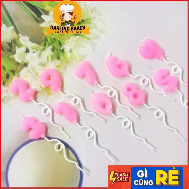 Nến Số Sinh Nhật Nghệ Thuật Màu Hồng Siêu Cute, Phụ Kiện Bánh Kem Sinh Nhật, Đồ Trang Trí Bánh Sinh Nhật