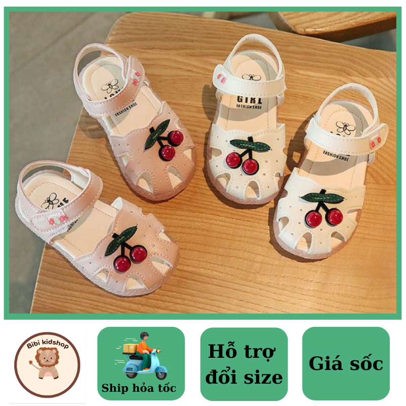 Dép rọ bé gái SP8, sandal cho bé quai đính cherry xinh xắn đế mềm cho bé gái 9 tháng đến 8 tuổi