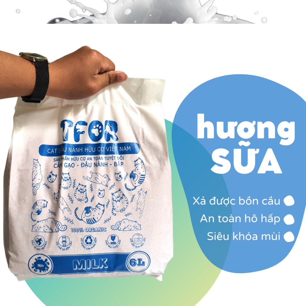 Cát TFOR 6L hữu cơ đậu nành, sản xuất tại Việt Nam | Cát vệ sinh cho mèo hữu cơ thiên nhiên, an toàn cho mèo