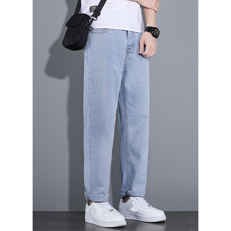 Quần bò baggy nam ống suông rộng màu xanh nhạt vải bò jeans xuất xịn C1 - GenZ Store HN