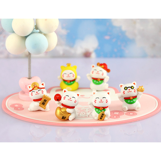 Full bộ 6 chú mèo thần tài may mắn dễ thương trang trí tiểu cảnh Tết, terrarium
