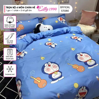 SET 4 MÓN VỎ CHĂN GA GỐI COTTON NHẬP MẪU DOREMON ĐÁNH ĐÀN