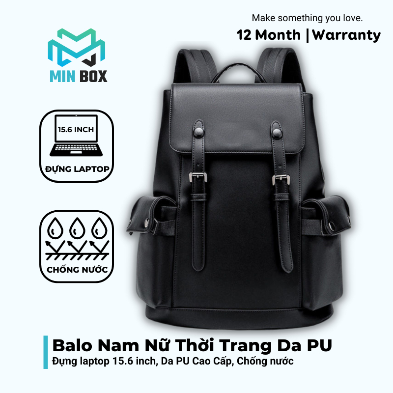 Balo da thời trang nam nữ da PU cao cấp chống thấm nước ulzzang balo đựng laptop 15.6 inh