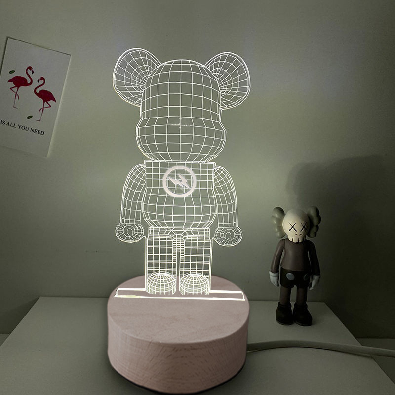 Đèn ngủ 3D hình gấu bearbrick để bàn 3 chế độ màu
