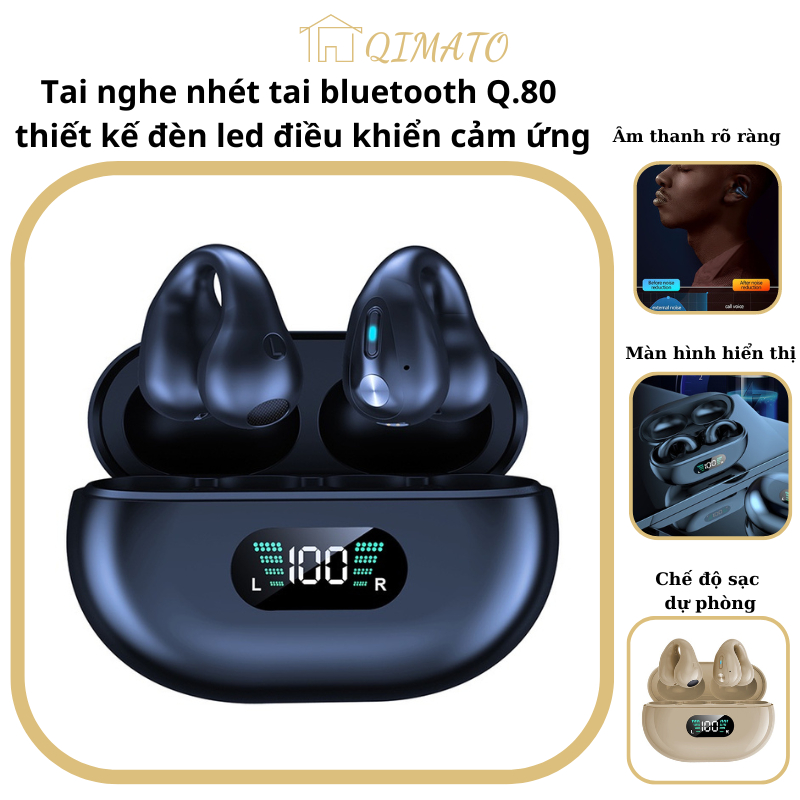 Tai nghe nhét tai bluetooth Q.80 thiết kế đèn led điều khiển cảm ứng 5.3 giảm tiếng ồn Qimato