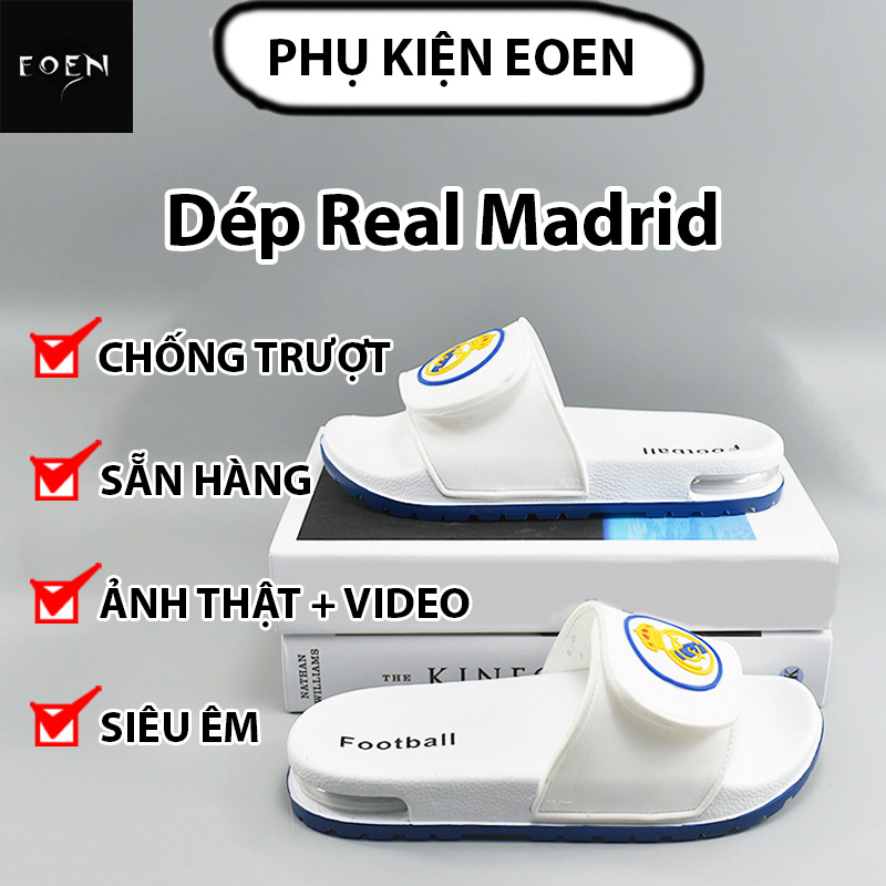 Dép Real Madrid | Đệm Khí Cao Cấp | Dép Lê Quai Ngang Đội Bóng, Thể Thao