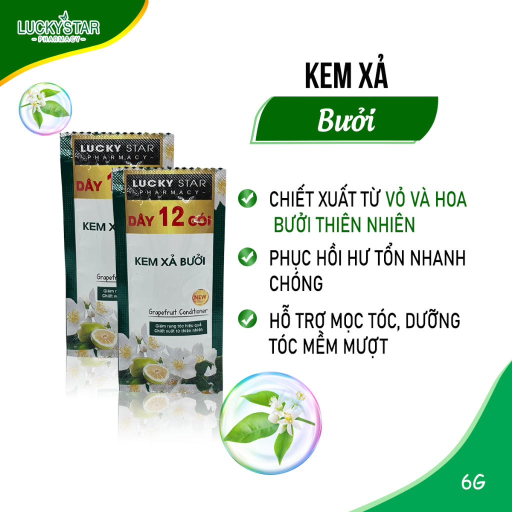 [FMCGTT30K2 giảm 30K đơn 99K] Dầu Gội và Kem Xả Bưởi Lucky Star dây 12 gói 6ml