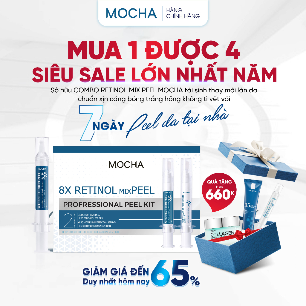 Peel Da Vi Tảo Retinol Mix Peel MOCHA, Tinh Chất Tái Tạo Da Sinh Học Tại Nhà 10ml x 2